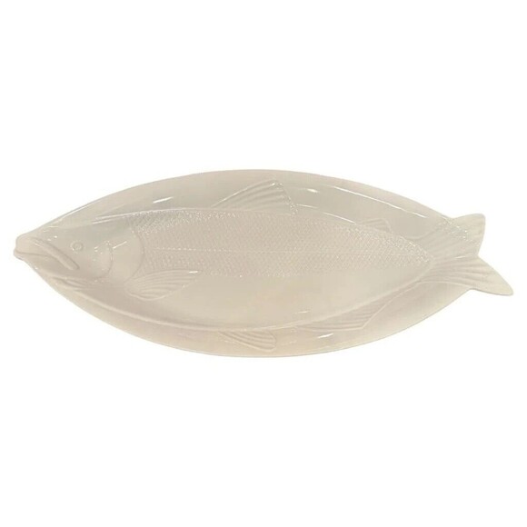 Large Fish Platter, Pesce Crema Oval Pottery, Nautical Neutrals Made in Japan - Picture 1 of 7